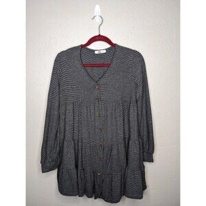 The Be Brand Womens Medium Gray Wooden Front Buttons Long Sleeve Tunic Top